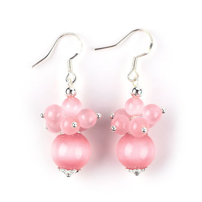 Orecillos de piedra de cristal hechos a mano Rosado Ojo de gato Flor de piedra preciosa Orecillos de cuentas