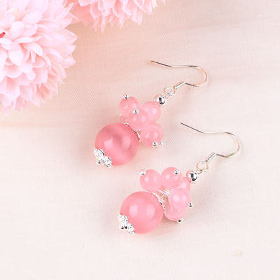 Orecillos de piedra de cristal hechos a mano Rosado Ojo de gato Flor de piedra preciosa Orecillos de cuentas