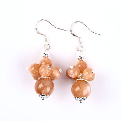 Orecillos de piedra de cristal hechos a mano Orecillos con cuentas de piedra de sol Orecillos con cuentas de piedra preciosa Orecillos con colgante de flores