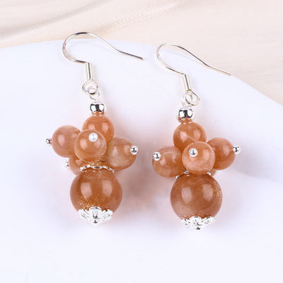 Orecillos de piedra de cristal hechos a mano Orecillos con cuentas de piedra de sol Orecillos con cuentas de piedra preciosa Orecillos con colgante de flores