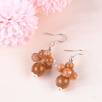Orecillos de piedra de cristal hechos a mano Orecillos con cuentas de piedra de sol Orecillos con cuentas de piedra preciosa Orecillos con colgante de flores
