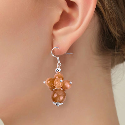 Orecillos de piedra de cristal hechos a mano Orecillos con cuentas de piedra de sol Orecillos con cuentas de piedra preciosa Orecillos con colgante de flores