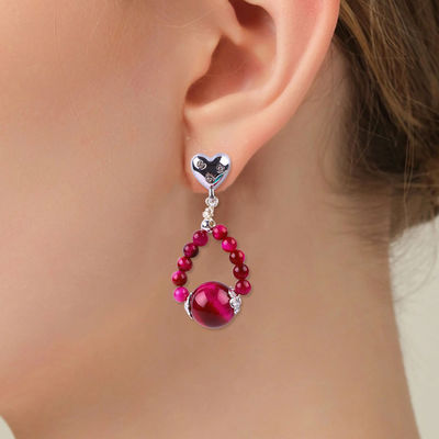 Los pendientes de piedra de cristal hechos a mano Rosas Ojo de tigre rojo Piedra preciosa con cuentas de corazón Encantadores Pendentes