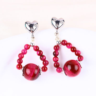 Los pendientes de piedra de cristal hechos a mano Rosas Ojo de tigre rojo Piedra preciosa con cuentas de corazón Encantadores Pendentes