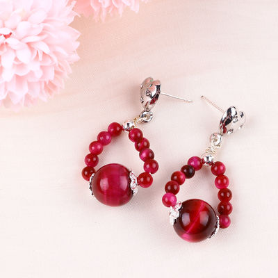 Los pendientes de piedra de cristal hechos a mano Rosas Ojo de tigre rojo Piedra preciosa con cuentas de corazón Encantadores Pendentes