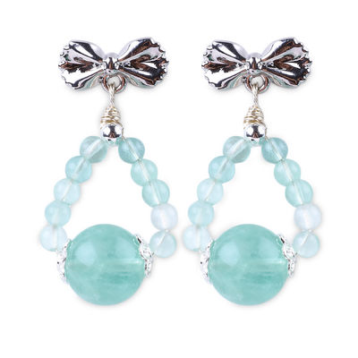 Aretes de piedra de cristal hechos a mano Florita verde, piedras preciosas con perlas, amuletos de arco, pendientes, aretes