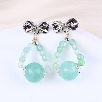 Aretes de piedra de cristal hechos a mano Florita verde, piedras preciosas con perlas, amuletos de arco, pendientes, aretes