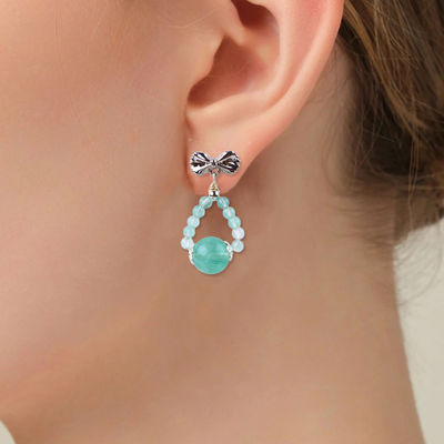 Aretes de piedra de cristal hechos a mano Florita verde, piedras preciosas con perlas, amuletos de arco, pendientes, aretes