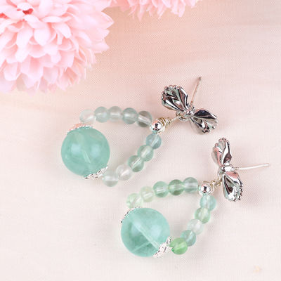 Aretes de piedra de cristal hechos a mano Florita verde, piedras preciosas con perlas, amuletos de arco, pendientes, aretes