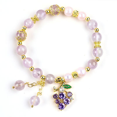 Brazalete con cuentas de piedra preciosa hecha a mano Brazalete de piedra de amatista natural Brazalete de amuletos ajustables Brazalete para el uso diario de la fiesta