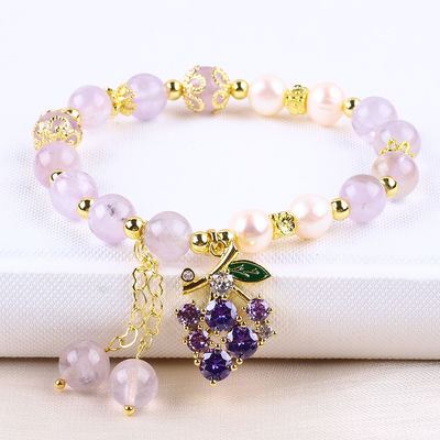Brazalete con cuentas de piedra preciosa hecha a mano Brazalete de piedra de amatista natural Brazalete de amuletos ajustables Brazalete para el uso diario de la fiesta