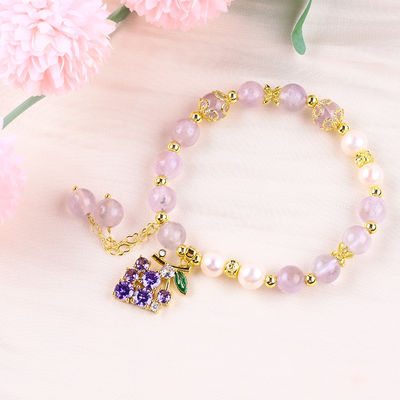 Brazalete con cuentas de piedra preciosa hecha a mano Brazalete de piedra de amatista natural Brazalete de amuletos ajustables Brazalete para el uso diario de la fiesta