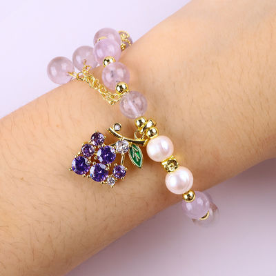 Brazalete con cuentas de piedra preciosa hecha a mano Brazalete de piedra de amatista natural Brazalete de amuletos ajustables Brazalete para el uso diario de la fiesta