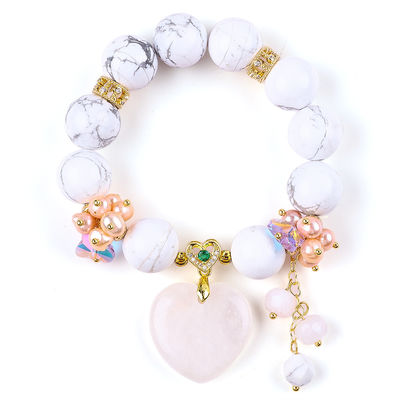 Brazalete con cuentas de piedra preciosa hecha a mano Brazalete de piedra turquesa blanca natural Brazalete de amuletos ajustables Brazalete para la fiesta diaria