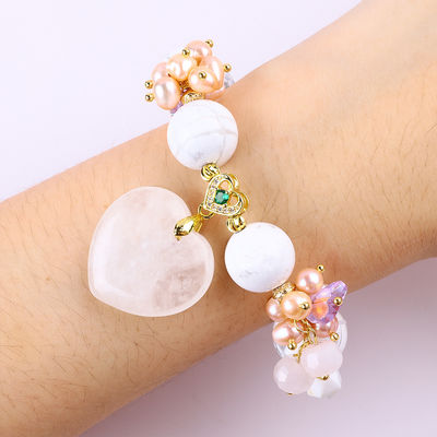 Brazalete con cuentas de piedra preciosa hecha a mano Brazalete de piedra turquesa blanca natural Brazalete de amuletos ajustables Brazalete para la fiesta diaria