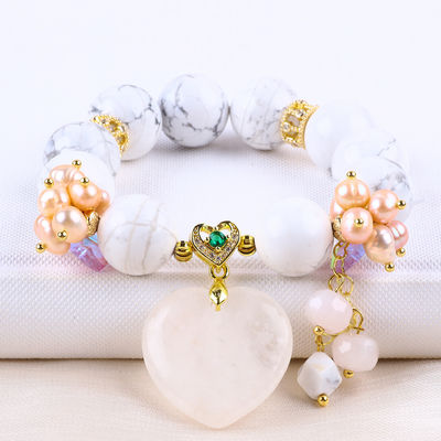 Brazalete con cuentas de piedra preciosa hecha a mano Brazalete de piedra turquesa blanca natural Brazalete de amuletos ajustables Brazalete para la fiesta diaria