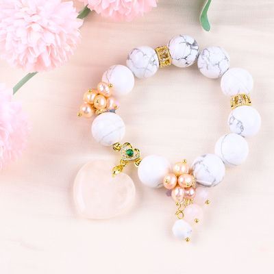 Brazalete con cuentas de piedra preciosa hecha a mano Brazalete de piedra turquesa blanca natural Brazalete de amuletos ajustables Brazalete para la fiesta diaria