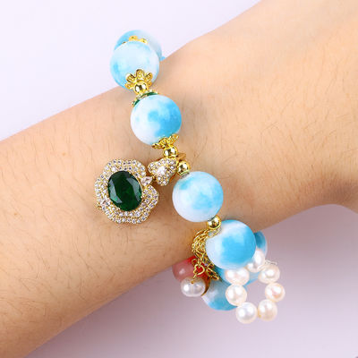 Brazalete con cuentas de piedras preciosas hecho a mano Brazalete de piedra de jade persa natural Brazalete de amuletos ajustables Brazalete para el uso diario de la fiesta