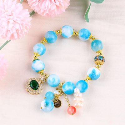 Brazalete con cuentas de piedras preciosas hecho a mano Brazalete de piedra de jade persa natural Brazalete de amuletos ajustables Brazalete para el uso diario de la fiesta