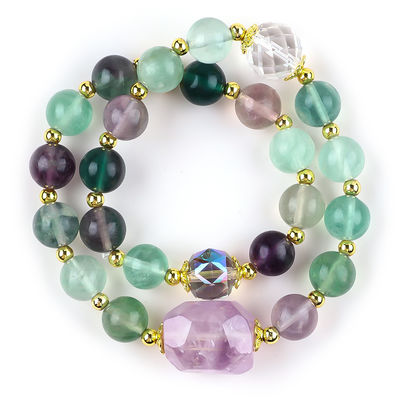 Brazalete con cuentas de piedras preciosas hecho a mano Brazalete de piedra fluorita de color natural Brazalete de amuletos ajustables Brazalete para la fiesta diaria