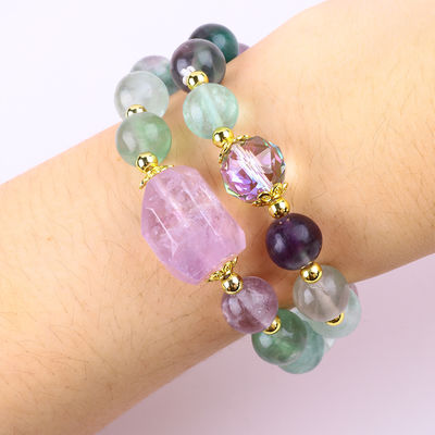 Brazalete con cuentas de piedras preciosas hecho a mano Brazalete de piedra fluorita de color natural Brazalete de amuletos ajustables Brazalete para la fiesta diaria
