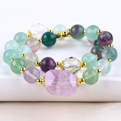 Brazalete con cuentas de piedras preciosas hecho a mano Brazalete de piedra fluorita de color natural Brazalete de amuletos ajustables Brazalete para la fiesta diaria