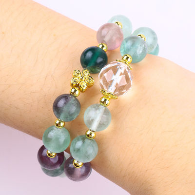 Brazalete con cuentas de piedras preciosas hecho a mano Brazalete de piedra fluorita de color natural Brazalete de amuletos ajustables Brazalete para la fiesta diaria