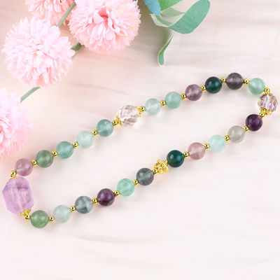 Brazalete con cuentas de piedras preciosas hecho a mano Brazalete de piedra fluorita de color natural Brazalete de amuletos ajustables Brazalete para la fiesta diaria