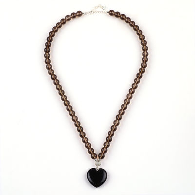 Collar de piedra de cristal de 8 mm con perlas de obsidiana negra