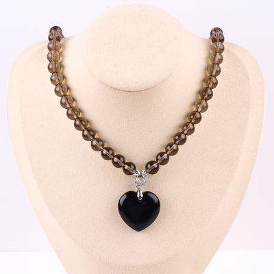 Collar de piedra de cristal de 8 mm con perlas de obsidiana negra