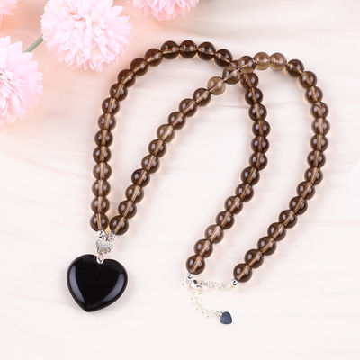 Collar de piedra de cristal de 8 mm con perlas de obsidiana negra