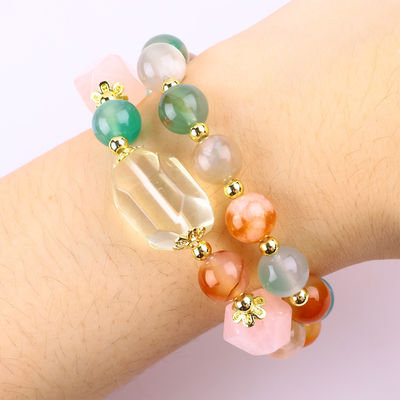Pulsera hecha a mano con cuentas de piedras preciosas Flores naturales Agate Piedra Pulsera de amuletos ajustables Pulsera para la fiesta diaria