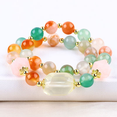 Pulsera hecha a mano con cuentas de piedras preciosas Flores naturales Agate Piedra Pulsera de amuletos ajustables Pulsera para la fiesta diaria