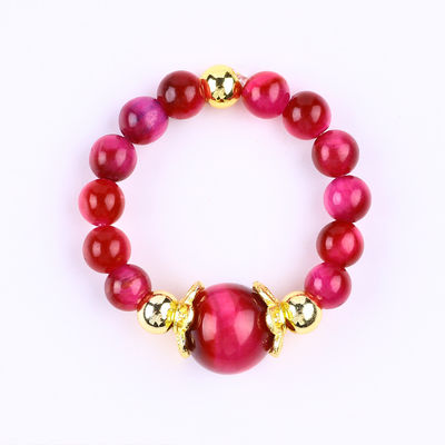 4MM Rosado Ojo de Tigre Rojo Cristal Estiramiento Redondo Anillo de Perlas Anillo de Piedra Curativa Anillo Ajustable Para Unisexo