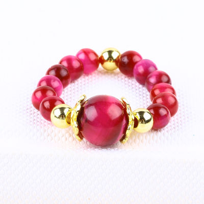 4MM Rosado Ojo de Tigre Rojo Cristal Estiramiento Redondo Anillo de Perlas Anillo de Piedra Curativa Anillo Ajustable Para Unisexo
