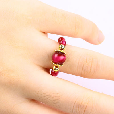4MM Rosado Ojo de Tigre Rojo Cristal Estiramiento Redondo Anillo de Perlas Anillo de Piedra Curativa Anillo Ajustable Para Unisexo