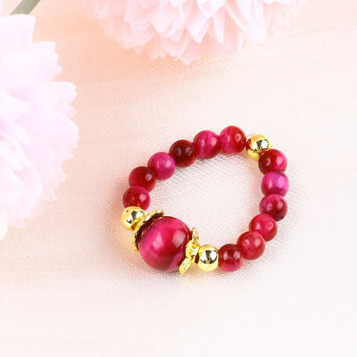 4MM Rosado Ojo de Tigre Rojo Cristal Estiramiento Redondo Anillo de Perlas Anillo de Piedra Curativa Anillo Ajustable Para Unisexo