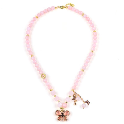Encantador de mariposas rosa piedra de cuarzo suéter de cristal collar curación emocional