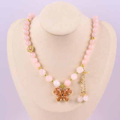 Encantador de mariposas rosa piedra de cuarzo suéter de cristal collar curación emocional