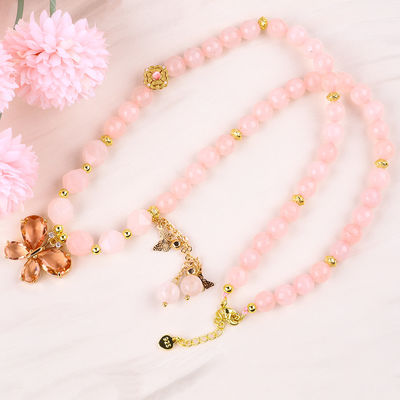Encantador de mariposas rosa piedra de cuarzo suéter de cristal collar curación emocional