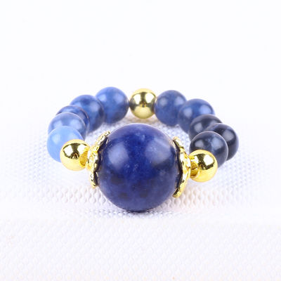 Cristal natural 4MM Azul Sodalite de cobre de oro Revestimiento anillo de cuerda elástica para joyería regalo