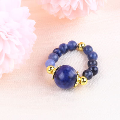 Cristal natural 4MM Azul Sodalite de cobre de oro Revestimiento anillo de cuerda elástica para joyería regalo