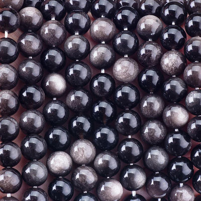 8 mm de plata Obsidian Perlas de piedra preciosa de cristal para la fabricación de joyas