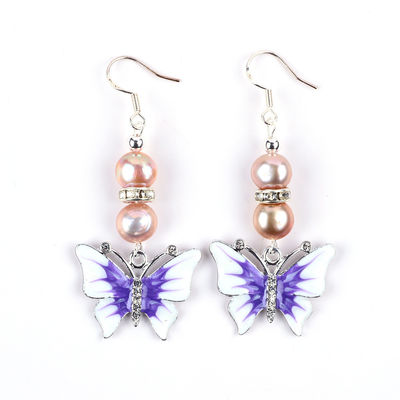 9MM Púrpura Barroco Perlas de Agua Fresca Con Encanto de Mariposa