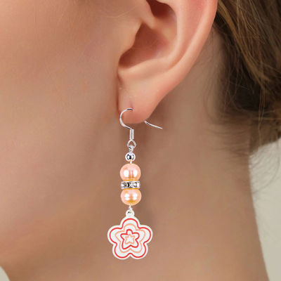 8mm Perlas Rosa Perlas de agua dulce Dangle Hook Ahorros Flor Encanto