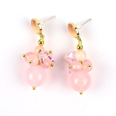 Pink Calcedonia Cristal de Piedra Unico DIY Pendente Oval Redondo de Perlas Orecillos para el uso diario
