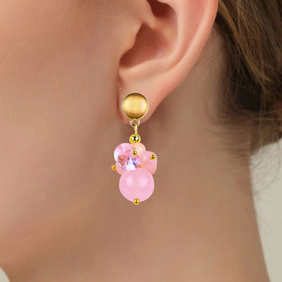 Pink Calcedonia Cristal de Piedra Unico DIY Pendente Oval Redondo de Perlas Orecillos para el uso diario