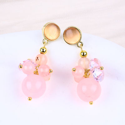 Pink Calcedonia Cristal de Piedra Unico DIY Pendente Oval Redondo de Perlas Orecillos para el uso diario