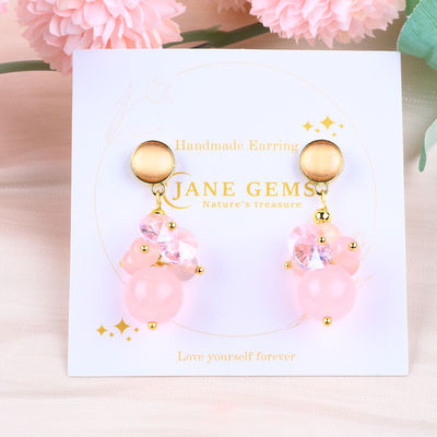 Pink Calcedonia Cristal de Piedra Unico DIY Pendente Oval Redondo de Perlas Orecillos para el uso diario