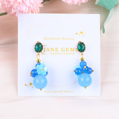 Cristales azules de calcedonia hechos a mano DIY colgante oval con orejas de punta de perla adecuadas para el uso diario